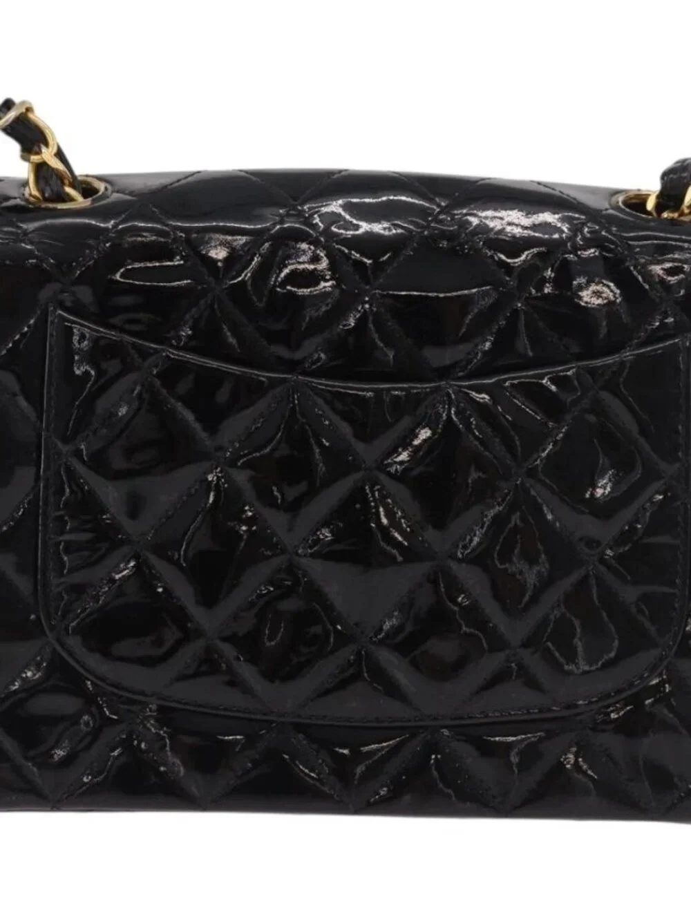 CHANEL Mini Matelasse 17 Chain Bag Patent leather Black Gold CC Auth 184825V
